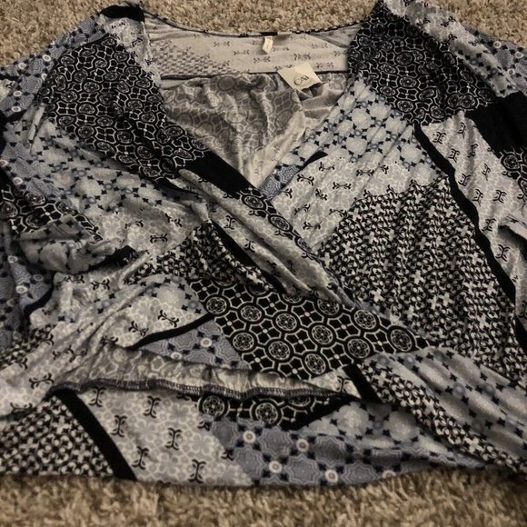 Cato Womens Pullover tie knot waist pasiley print Deep V Size XL New - Picture 1 of 8